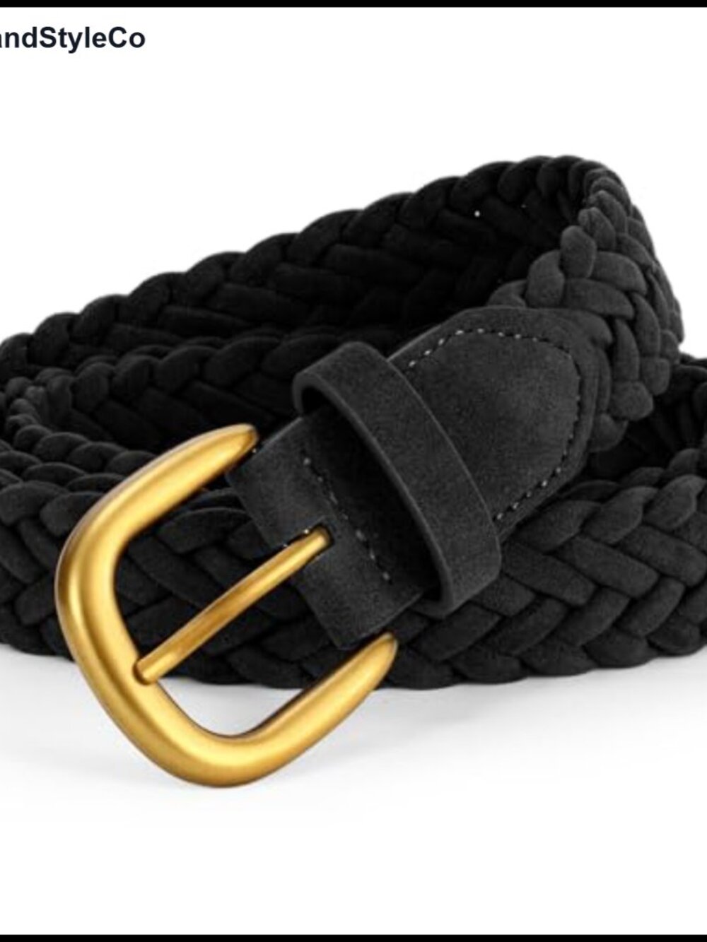 Women's Braided Suede Belt Adjustable Woven Waist Belt Gold Buckle